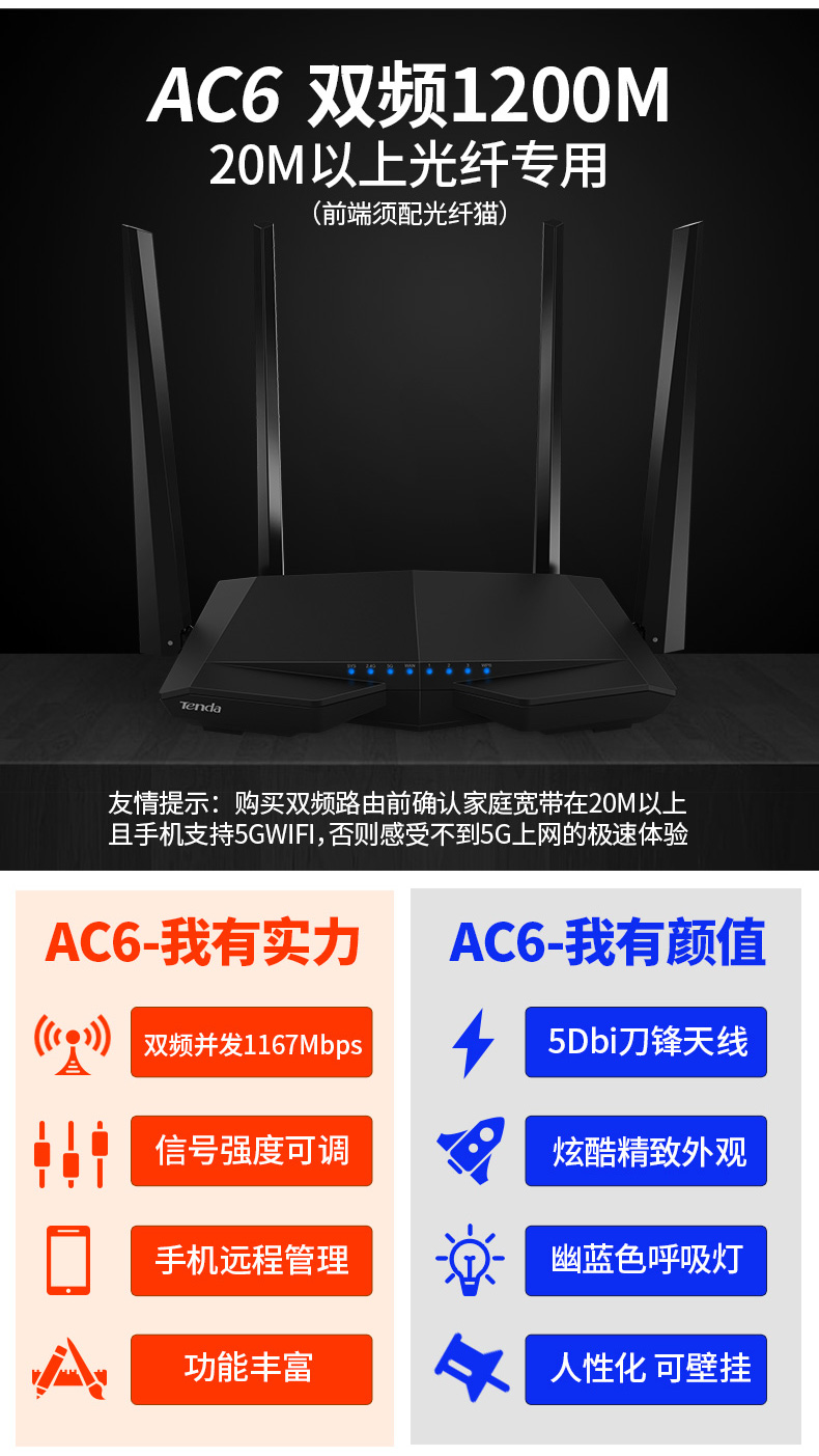 腾达ac6路由器 千兆路由器